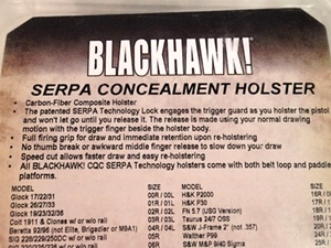 Blackhawk Serpa Holster for Glock: 26, 27, or 33.